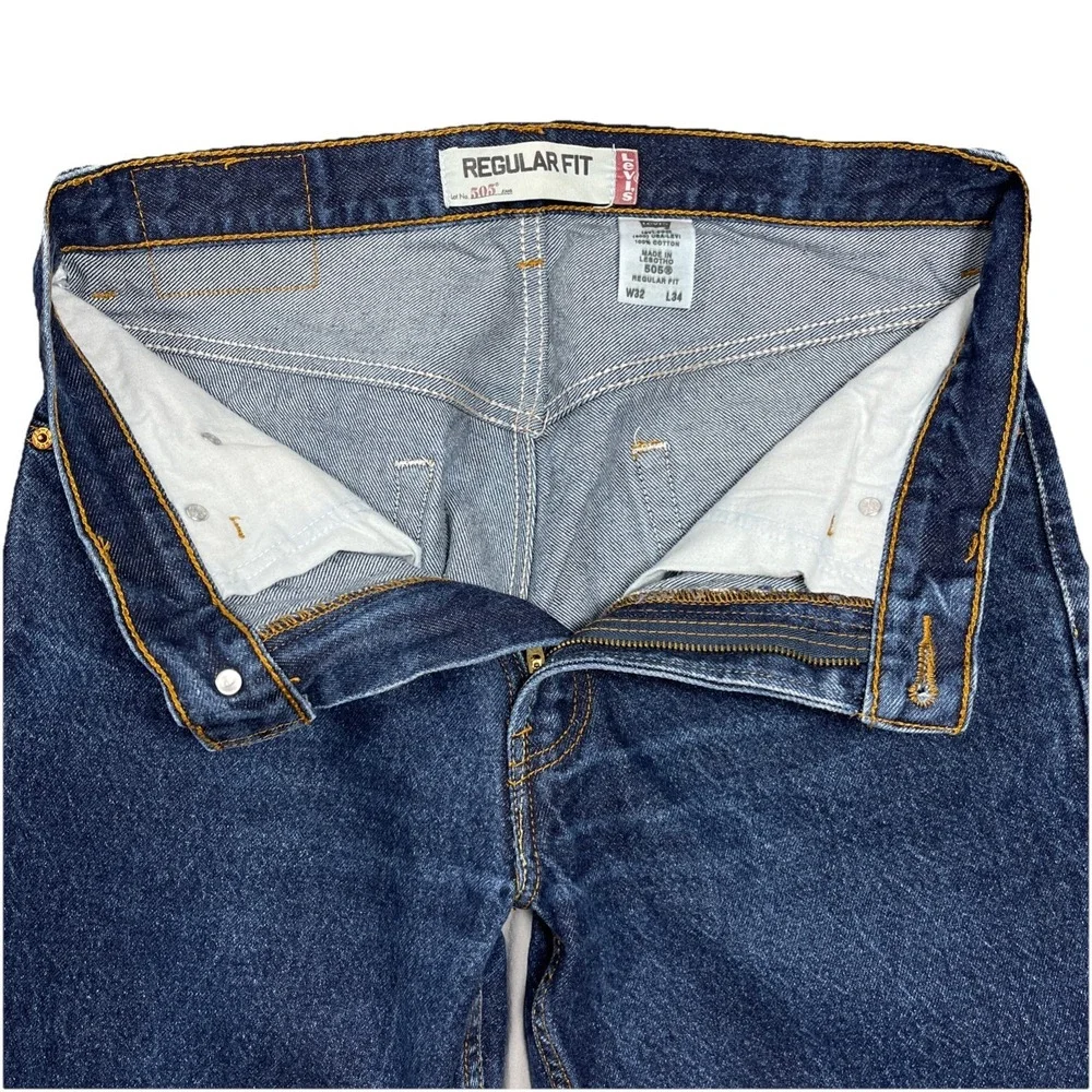 Levi's 505 Men's Jeans 32x34 Regular Fit Straight Leg Dark Indigo‎ Blue Denim